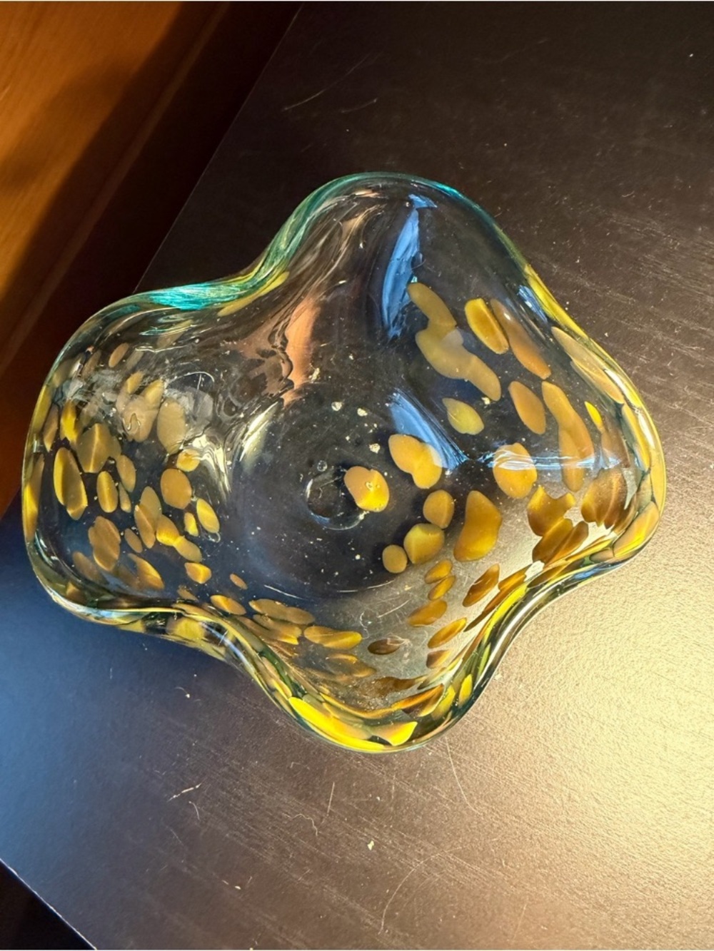 Handblown Glass Decorative Bowl in Yellow and Green